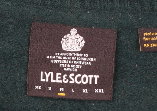Lyle & Scott Men's Green Wool Crew Neck Jumper Size L