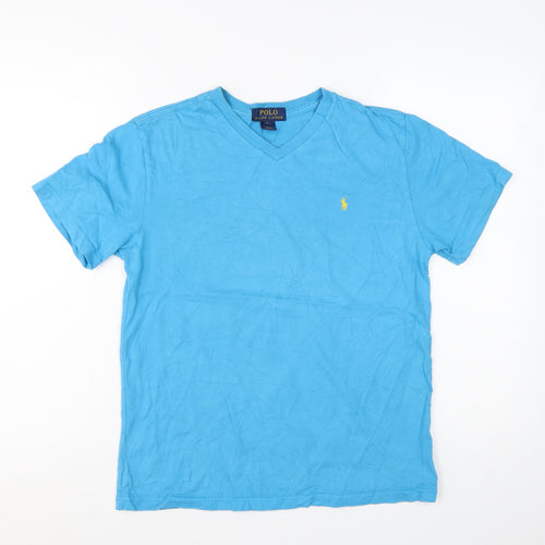 Ralph Lauren Boys Blue Cotton V-Neck Short Sleeve T-Shirt Size 14-16 Years