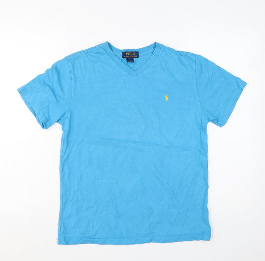 Ralph Lauren Boys Blue Cotton V-Neck Short Sleeve T-Shirt Size 14-16 Years