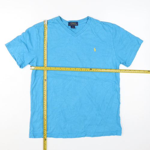 Ralph Lauren Boys Blue Cotton V-Neck Short Sleeve T-Shirt Size 14-16 Years