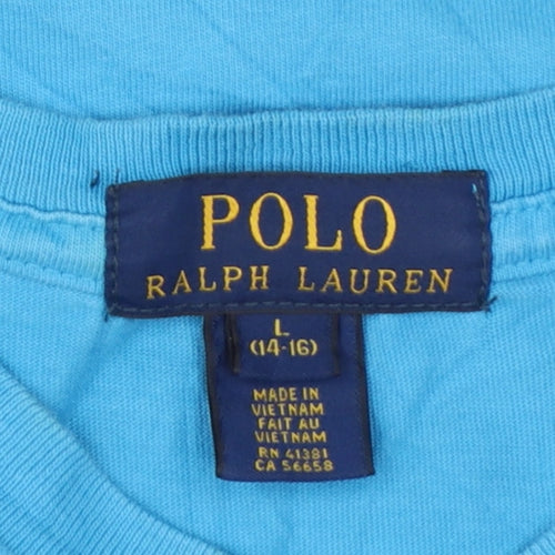 Ralph Lauren Boys Blue Cotton V-Neck Short Sleeve T-Shirt Size 14-16 Years