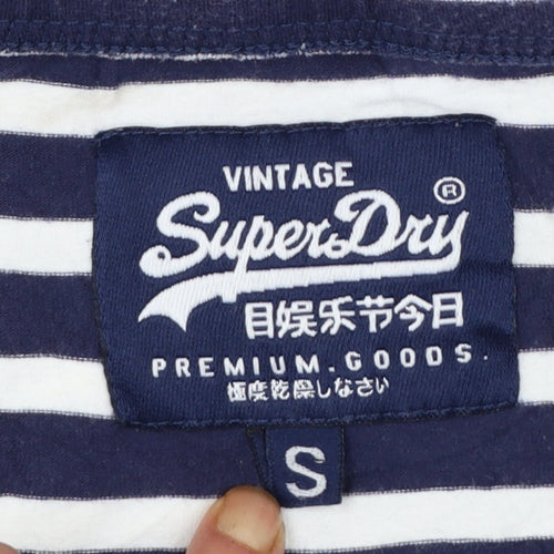 Superdry Womens Blue Striped Off Shoulder Bodycon Dress Size S