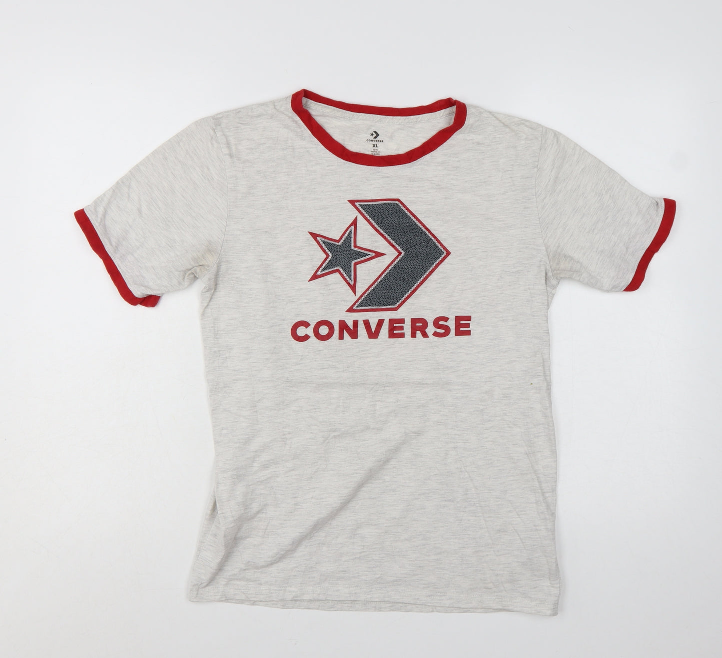 Converse Boys Grey Red Ringer Logo T-Shirt XL 13-15 Years