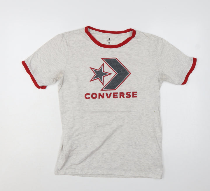 Converse Boys Grey Red Ringer Logo T-Shirt XL 13-15 Years