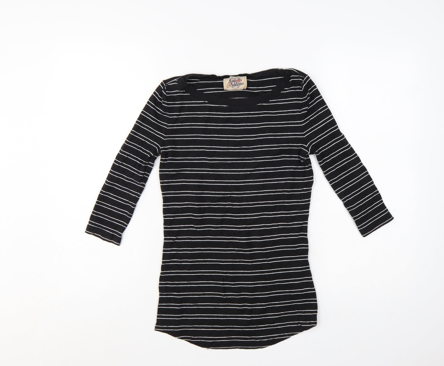 Arabella & Addison Womens Black Striped Boat Neck 3/4 Sleeve Jersey Top Size 10