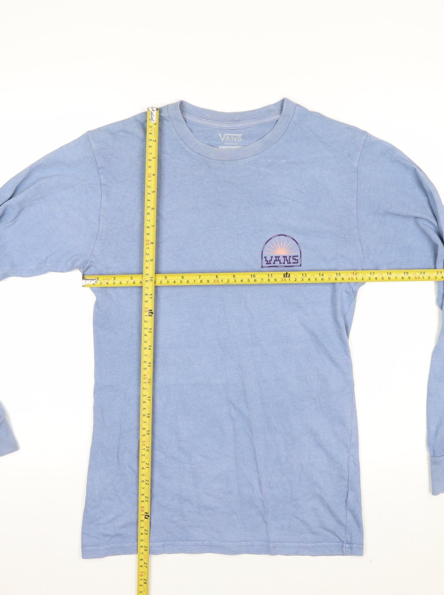Vans Men's Blue Long Sleeve Graphic Cotton T-Shirt Small