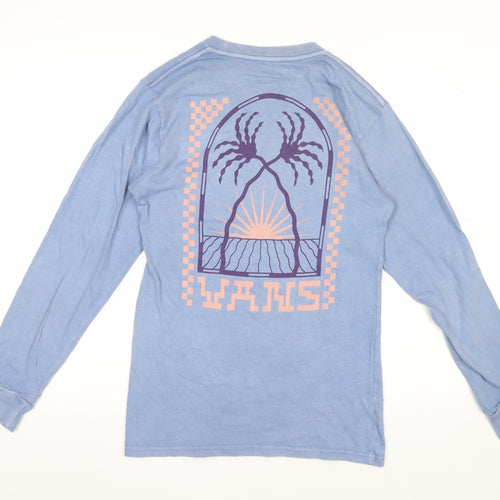 Vans Men's Blue Long Sleeve Graphic Cotton T-Shirt Small