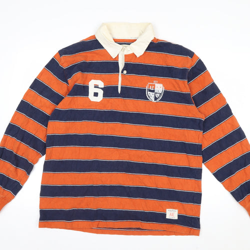 American Eagle Men’s Orange & Blue Striped Rugby Shirt M
