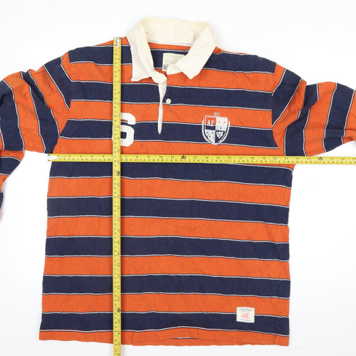 American Eagle Men’s Orange & Blue Striped Rugby Shirt M