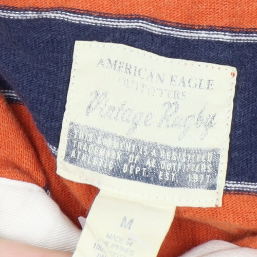 American Eagle Men’s Orange & Blue Striped Rugby Shirt M