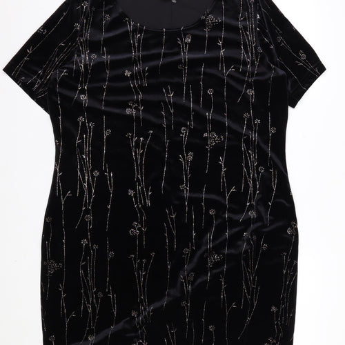 Truly Women's Black Velvet Floral Tunic Blouse XL
