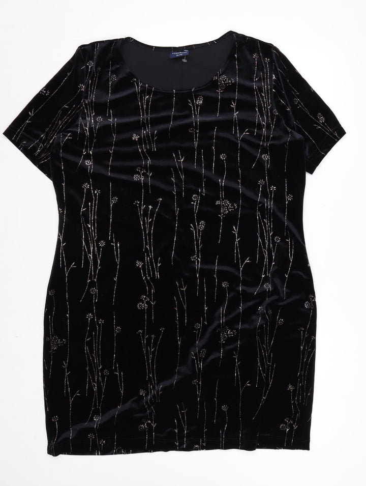Truly Women's Black Velvet Floral Tunic Blouse XL