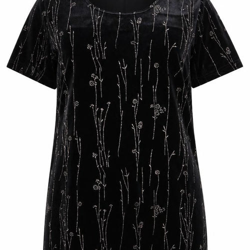 Truly Women's Black Velvet Floral Tunic Blouse XL