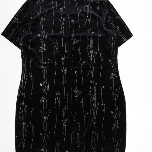 Truly Women's Black Velvet Floral Tunic Blouse XL