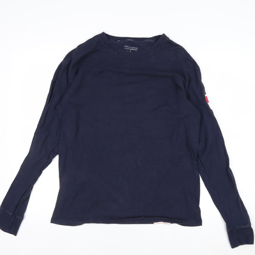 Champion Men's Blue Long Sleeve Cotton Crew Neck Athletic Top M