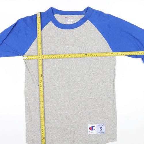 Champion Men's Grey Blue 3/4 Sleeve Raglan T-Shirt Size S