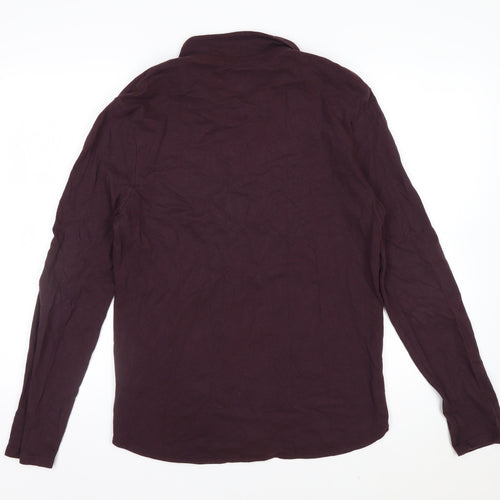 River Island Men's Purple Band Collar Long Sleeve Cotton Shirt M