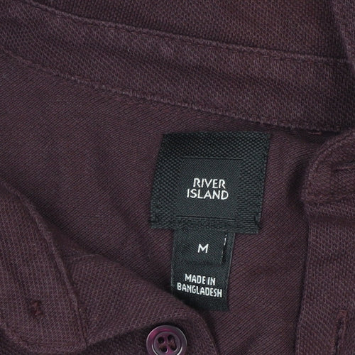 River Island Men's Purple Band Collar Long Sleeve Cotton Shirt M