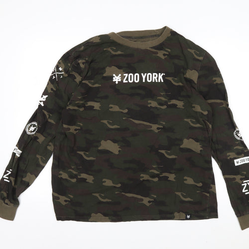 Zoo York Men's Green Camouflage Long Sleeve Cotton Top Size L