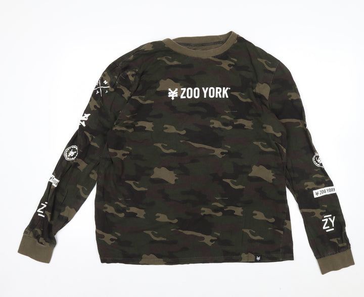 Zoo York Men's Green Camouflage Long Sleeve Cotton Top Size L