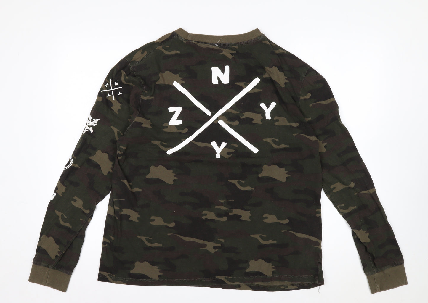 Zoo York Men's Green Camouflage Long Sleeve Cotton Top Size L