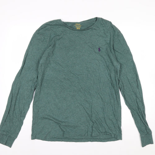Ralph Lauren Men's Green Cotton Long Sleeve Crew Neck Top M