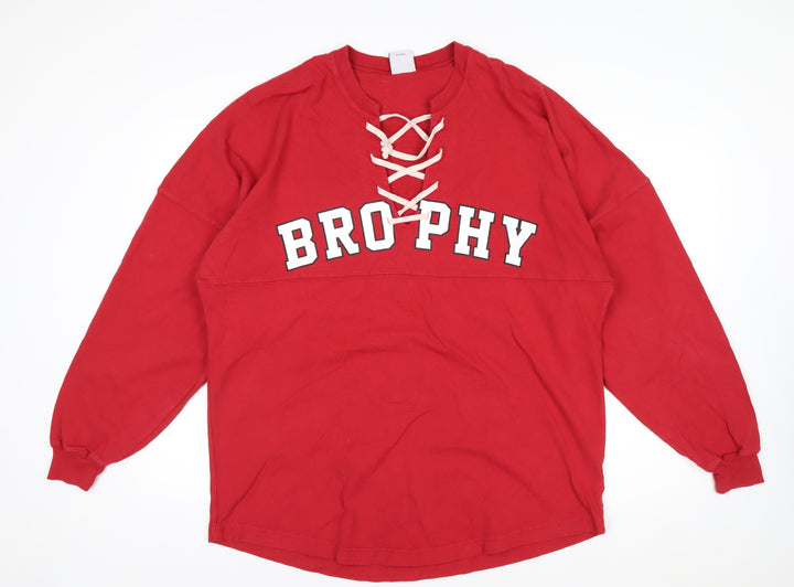 Spirit Jersey Men's Red Brophy Lace Up Long Sleeve Cotton Top M