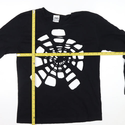 Zara Women Black Long Sleeve Cutout Spider Web Cotton Top Size 12