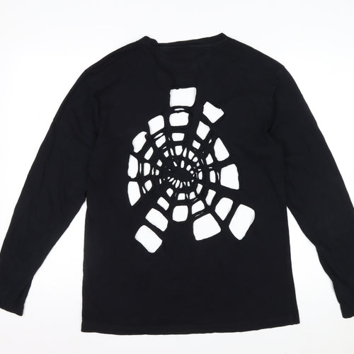 Zara Women Black Long Sleeve Cutout Spider Web Cotton Top Size 12