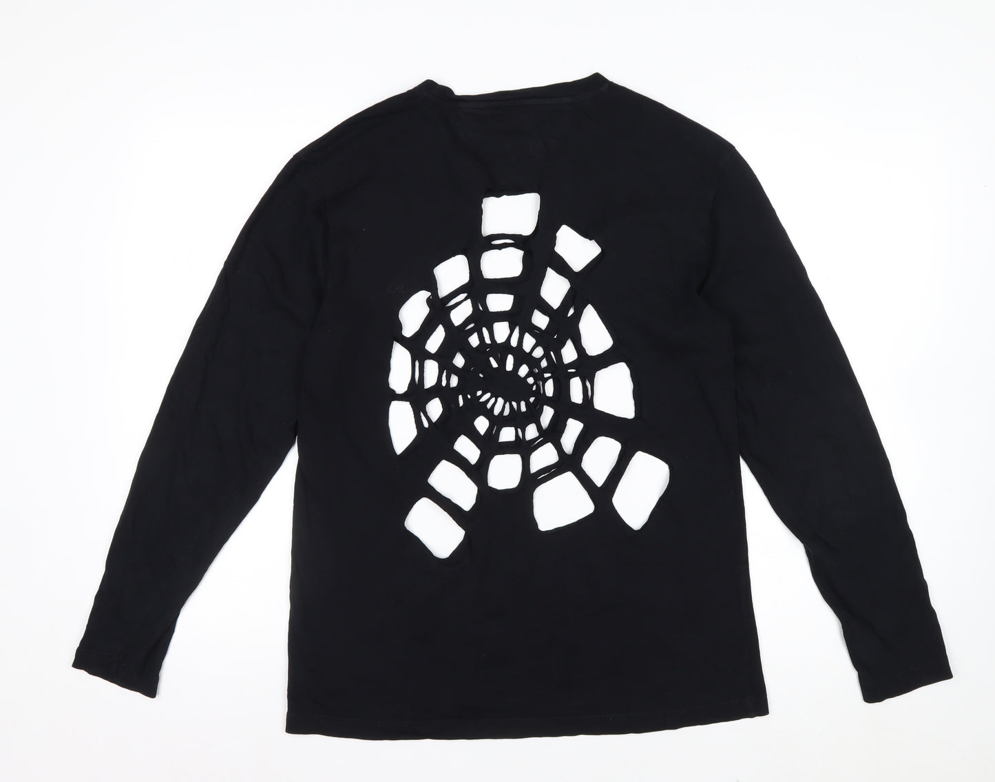 Zara Women Black Long Sleeve Cutout Spider Web Cotton Top Size 12
