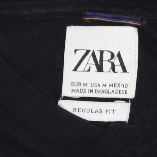 Zara Women Black Long Sleeve Cutout Spider Web Cotton Top Size 12
