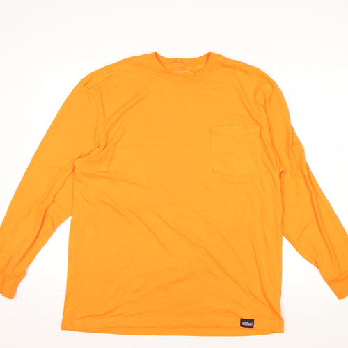 Dickies Men's Orange Long Sleeve Crew Neck Cotton Blend Top Size L