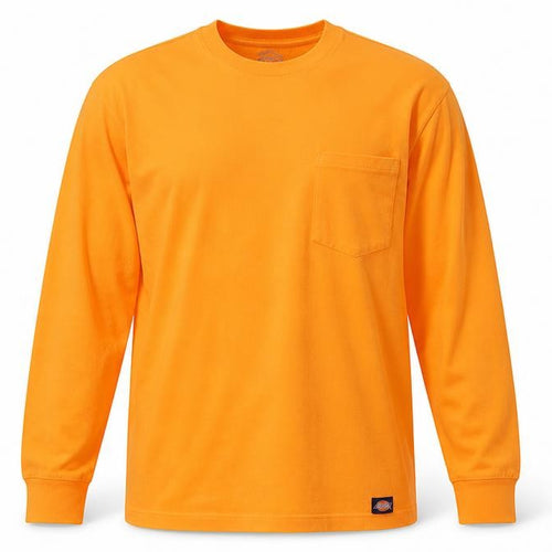 Dickies Men's Orange Long Sleeve Crew Neck Cotton Blend Top Size L