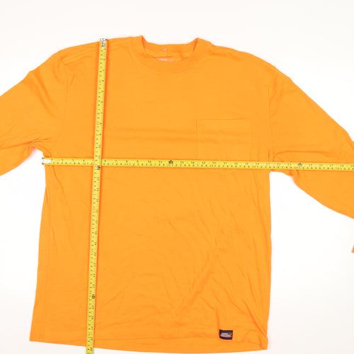 Dickies Men's Orange Long Sleeve Crew Neck Cotton Blend Top Size L