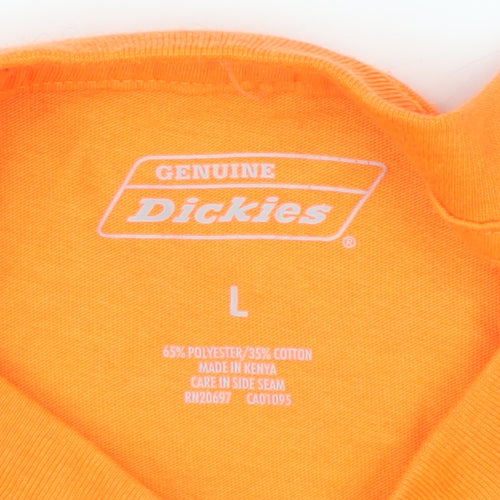 Dickies Men's Orange Long Sleeve Crew Neck Cotton Blend Top Size L