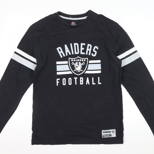 Majestic Men's Black Raiders Long Sleeve Graphic T-Shirt Size M