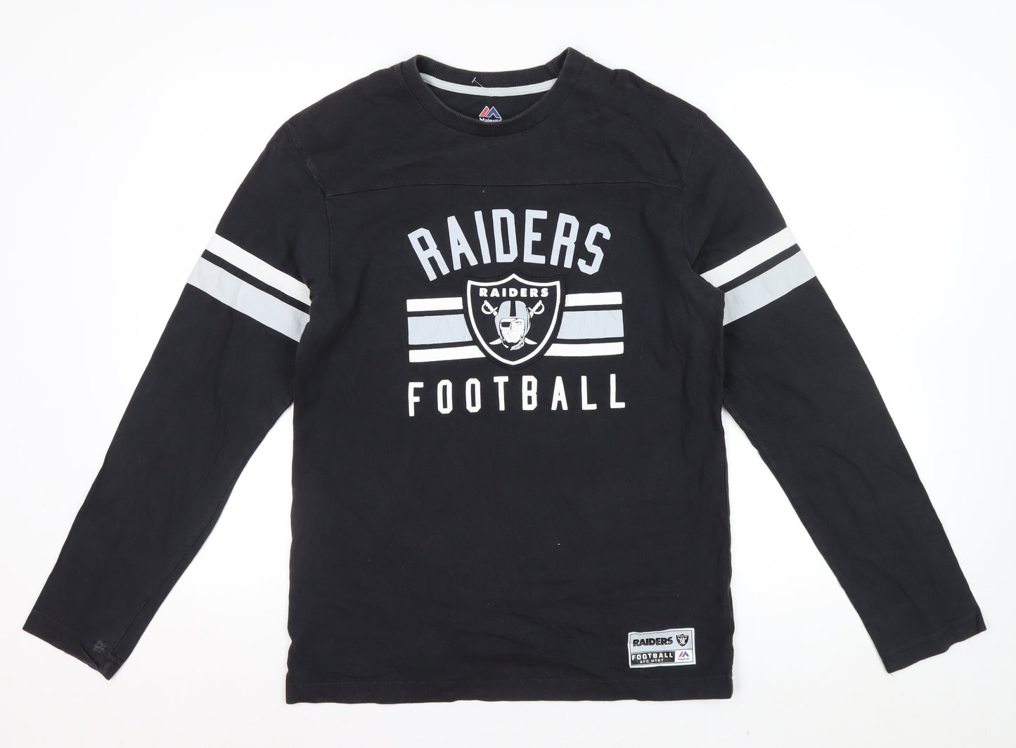 Majestic Men's Black Raiders Long Sleeve Graphic T-Shirt Size M
