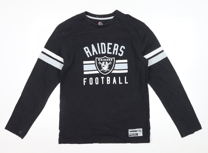 Majestic Men's Black Raiders Long Sleeve Graphic T-Shirt Size M
