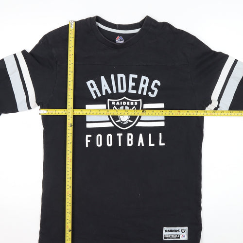 Majestic Men's Black Raiders Long Sleeve Graphic T-Shirt Size M