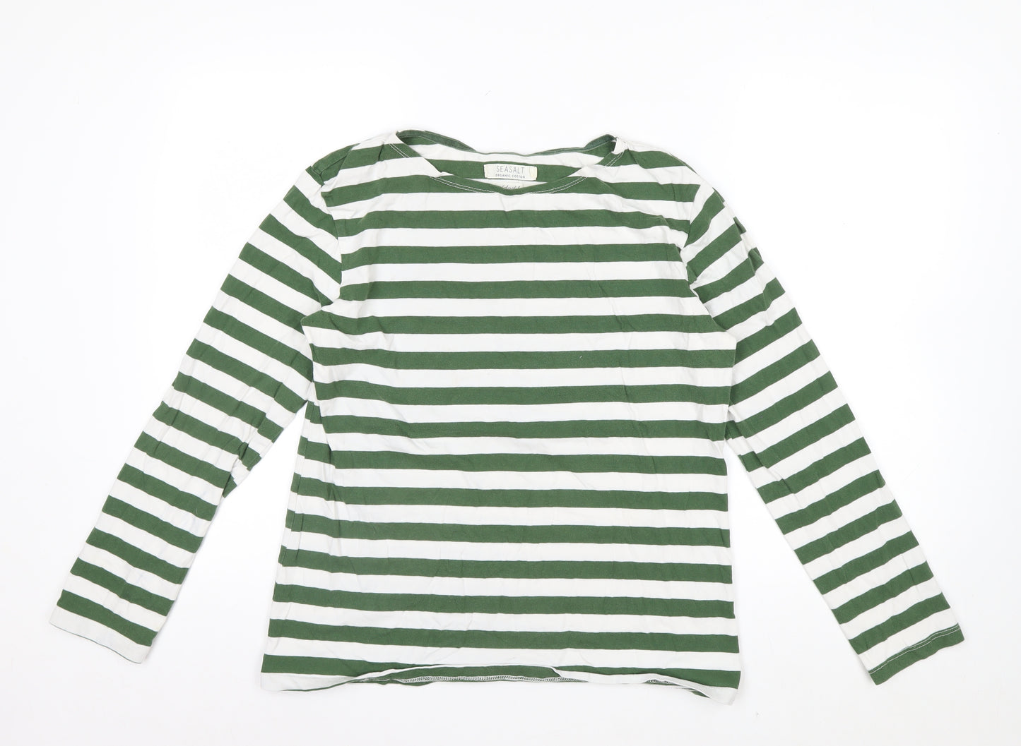Seasalt Women’s Green White Striped Long Sleeve Jersey Top Size 12