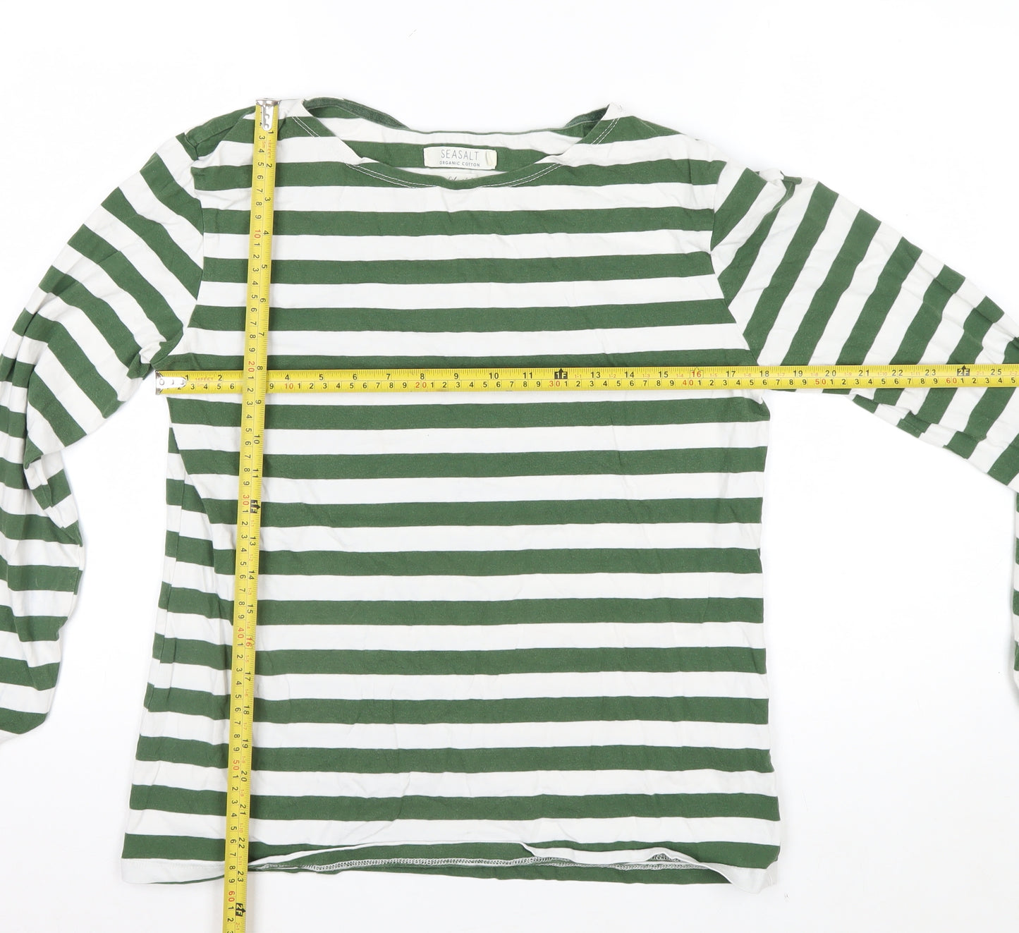 Seasalt Women’s Green White Striped Long Sleeve Jersey Top Size 12