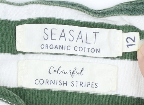 Seasalt Women’s Green White Striped Long Sleeve Jersey Top Size 12