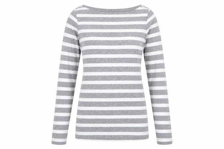 Gap Women Grey White Striped Boat Neck Long Sleeve T-Shirt Size S