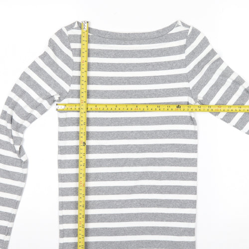 GAP Women Grey White Striped Boat Neck Long Sleeve T-Shirt Size S