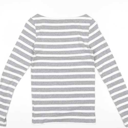 GAP Women Grey White Striped Boat Neck Long Sleeve T-Shirt Size S