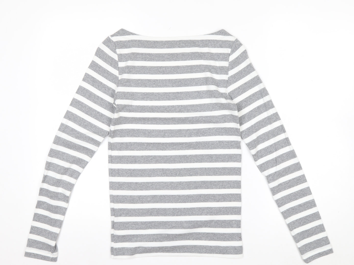 GAP Women Grey White Striped Boat Neck Long Sleeve T-Shirt Size S