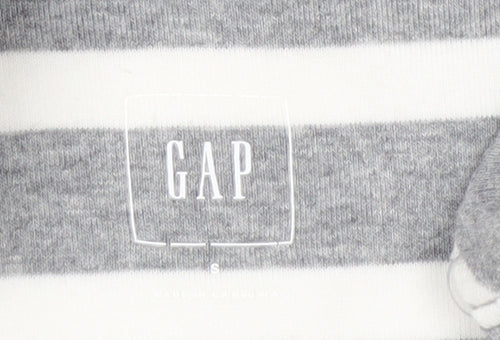 GAP Women Grey White Striped Boat Neck Long Sleeve T-Shirt Size S