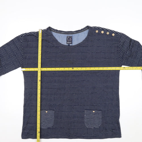 Mantaray Women Blue Striped 3/4 Sleeve Cotton Jersey Top Size 16
