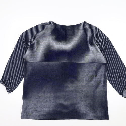 Mantaray Women Blue Striped 3/4 Sleeve Cotton Jersey Top Size 16