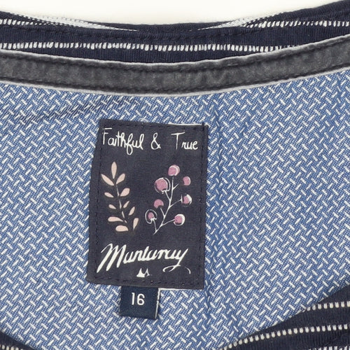 Mantaray Women Blue Striped 3/4 Sleeve Cotton Jersey Top Size 16